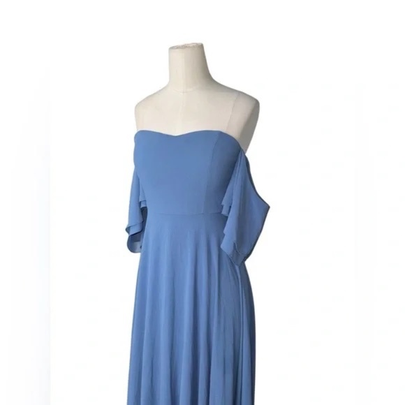 LULUS | Abbington Denim Blue Off-the-Shoulder Maxi Dress in Size Small - Picture 6 of 8